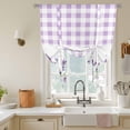 thumbnail image 3 of Purple Lavender Tie Up Curtain 63 Inches Long, Watercolor Spring Floral Butterfly Purple Buffalo Plaid Balloon Style Kitchen Window Curtain Over Sink, Small Window Rod Pocket Curtain 46"x63", 3 of 9