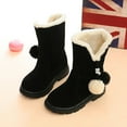 thumbnail image 4 of Qiangong Girls Boots Winter Girls Snow Boots Thick Bottom Non Warm and Comfortable Solid Color Boots with Balls Toddler Boots Black 3, 4 of 5