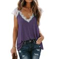 thumbnail image 5 of xiaxaixu Women's Crochet Lace Tops, Basic Short Sleeve V Neck Loose Fitting Summer T-Shirts, 5 of 5