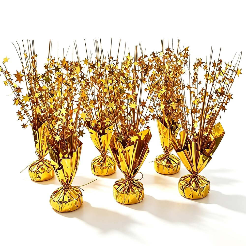 6 Pack Gold Star Burst Table Centerpieces Metallic Foil Spray Table Decorations Shiny Party Table Toppers for Birthday New Year Wedding Anniversary Graduation Holiday Party Supplies VT01