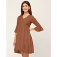 thumbnail image 2 of Moomaya Trendy V Neck Solid Rayon Dress - Tired Look, Casual Daywear Regular Fit, 2 of 9