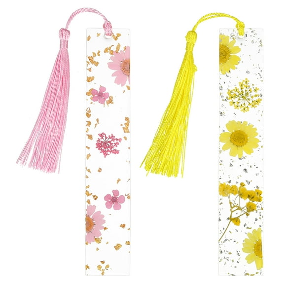 Uxcell 2packs Transparent Dried Flower Bookmarks for Women Reading, Pink Yellow