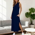 thumbnail image 2 of APEXFWDT Summer Casual Maxi Dress for Women V Neck Sleeveless Long Sundress Beach Vacation Dresses with Pockets,XXL,Dark Blue, 2 of 6