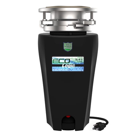 Eco Logic Compact 1/3 HP Continuous Feed Kitchen Garbage Disposal with Power Cord, Quiet Grind, Easy Install, 10-US-EL-4-3B