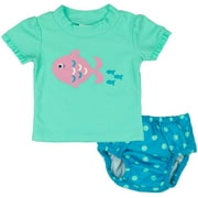 KIKO  MAX Infant Girls Mint Green Fish Swim Suit Rash Guard  Swim Diaper Cover