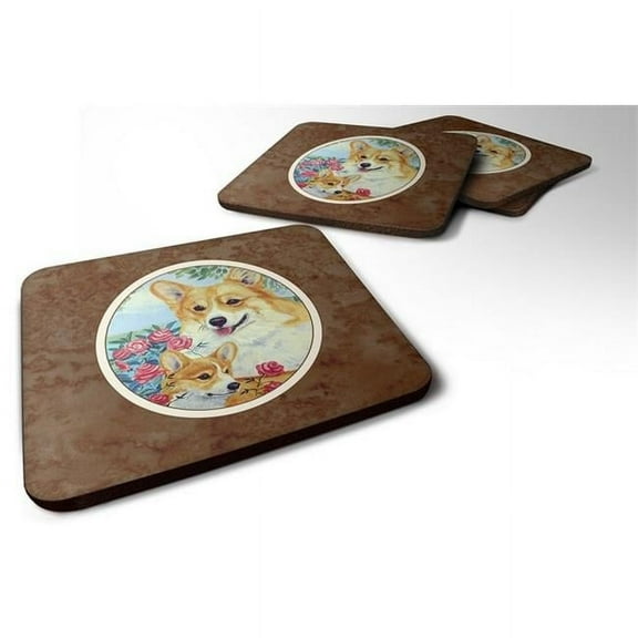 Corgi Momma Loves Roses Foam Coaster, Set of 4