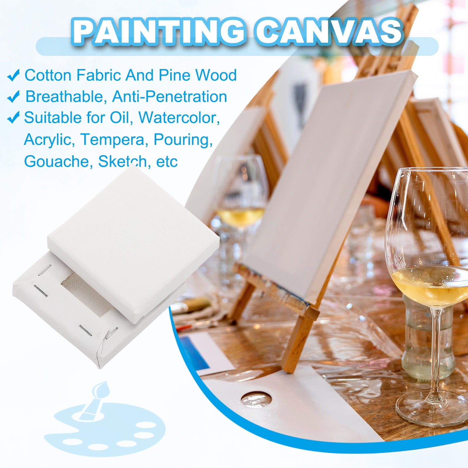 Uxcell Canvas for Painting, 10 Pack 3x3" Blank Cotton Canvas for Various Paints