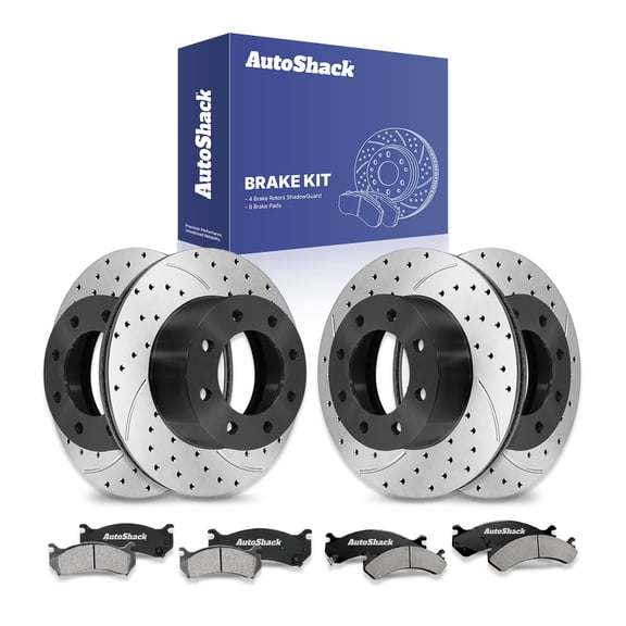 AutoShack Front Vented & Rear Vented Drilled & Slotted E-Coated Brake Rotors   Ceramic Pads 12-PC Brake Kit Replacement for 2008-2013 Chevrolet Suburban 2500 2008-2013 GMC Yukon XL 2500 ShadowGuard