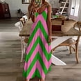 thumbnail image 4 of Pink Green Zig Zag Pattern Sleeveless Suspender Dress Summer Fashion Casual Long Dress, 4 of 9