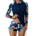 thumbnail image 1 of Kcodviy Women Two Piece Rash Guard Swimsuit Guard Long Sleeve Zipper Guard Swimsuits Swim Shirt Bathing Plus Size Guard for Women Suit with Boyshort Bottom, 1 of 6