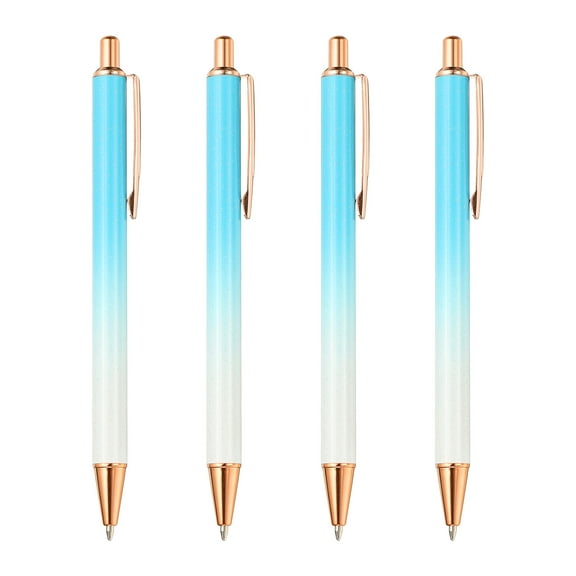Metal Ballpoint Pen, 4Pcs Retractable Pens Black Ink Style 2, Blue/White