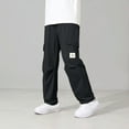 thumbnail image 2 of CAICJ98 Boys Cargo Pants Elastic Waist Casual Jogging Trousers Bottom with Pockets Solid Color Lightweight Athletic Joggers Workout Workout Comfy Pants Boys (Black,9-10 Years), 2 of 5