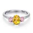 thumbnail image 3 of Gem Stone King 925 Sterling Silver Yellow Citrine and Pink Lab Grown Diamond Engagement Ring for Women | 1.11 Cttw | Oval 7X5MM | Gemstone November Birthstone | Size 7, 3 of 6