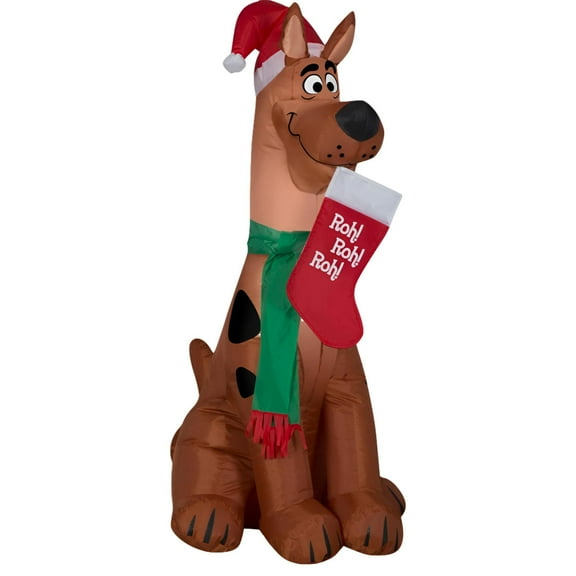 Gemmy Christmas Airblown Inflatable Scooby w/Santa Hat and Stocking WB, 3.5 ft Tall, Brown