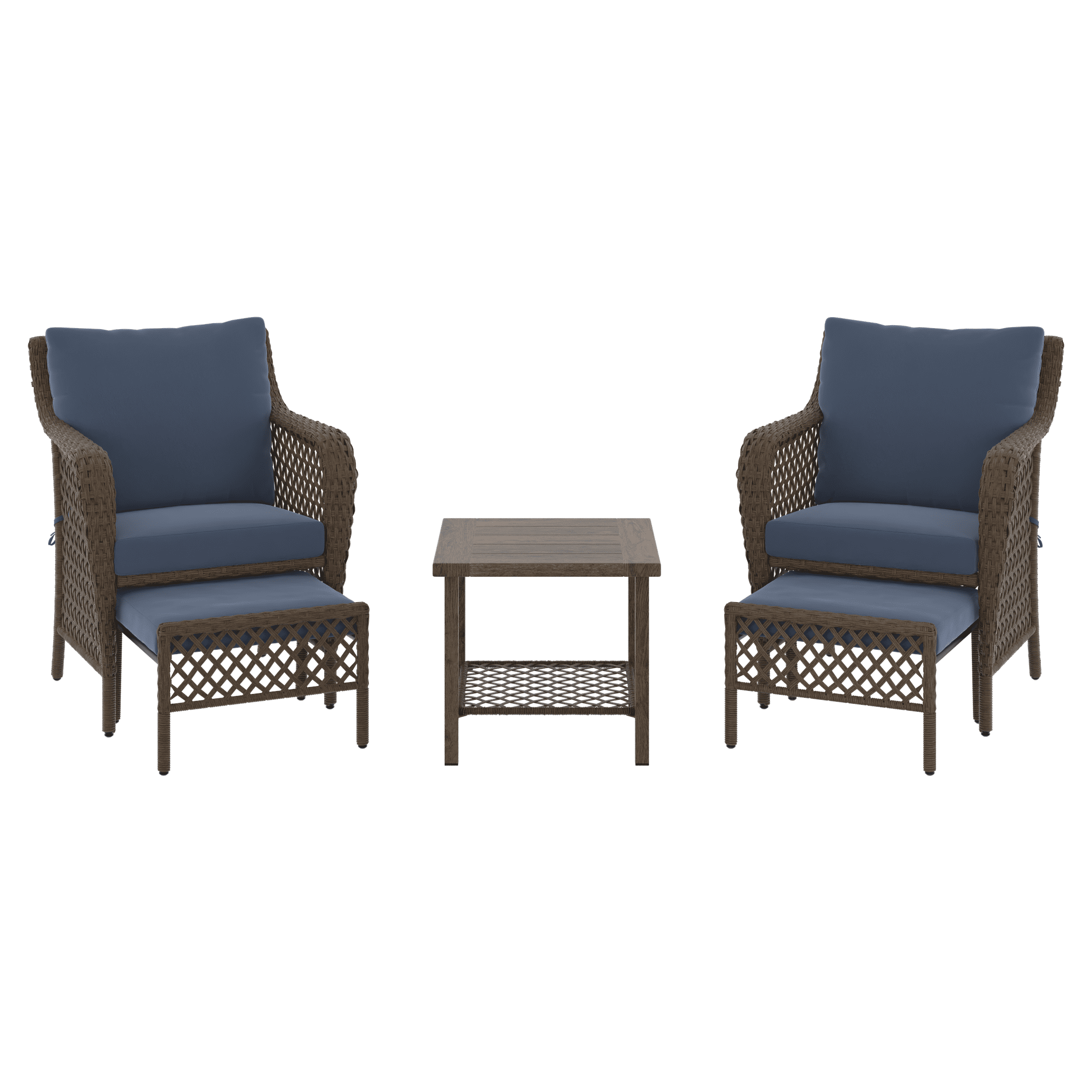 HOMETRENDS Belmont 5-Piece Steel Outdoor Chat Set with Ottomans and Cushions, Navy