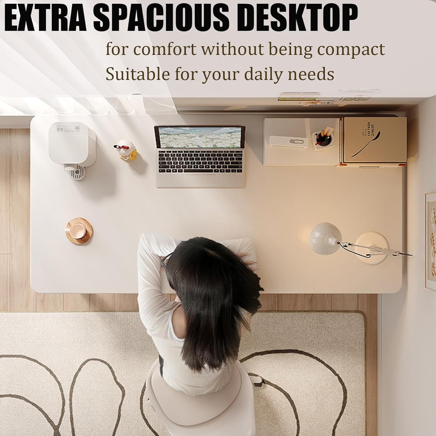 Computer Desk Modern Simple Style Desk for Home Office, 55 inch Small Writing Table or Bedroom,White