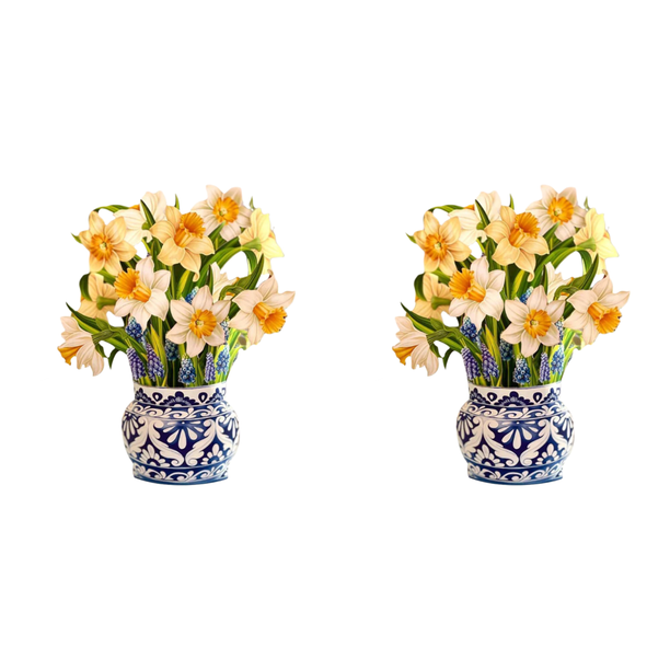 Tarjeta Felicitación Con Ramo Flores Emergente Papel 3D para El Día La Madre (Narciso)