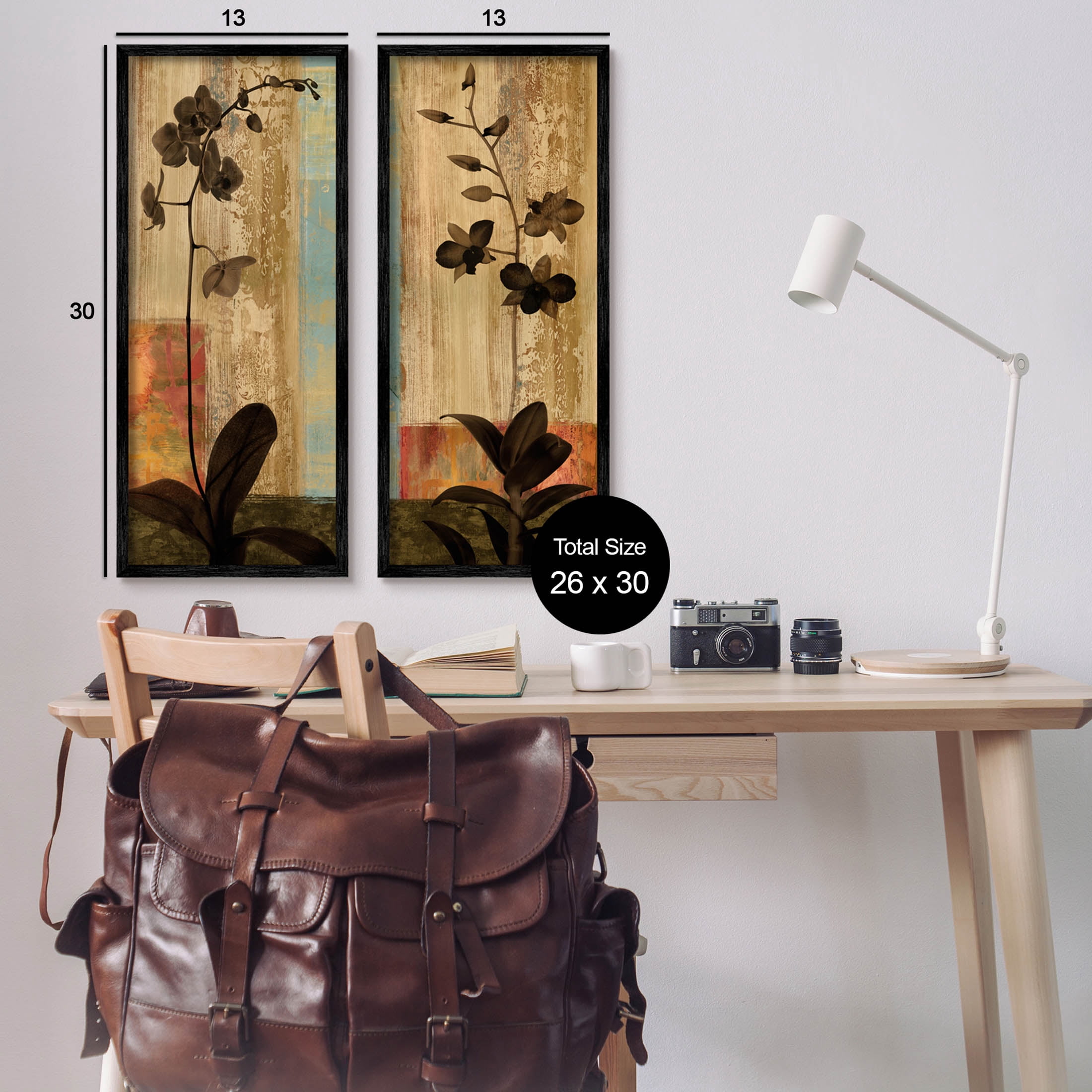 Modern Boho Orchid Blooming Botanical & Floral Graphic Art Black Framed Art Print Wall Art, Set of 2