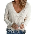 thumbnail image 1 of Gibobby Suéter cuello v, Suéter corto para mujer, cuello en V, manga larga, suéter casual(Beige,CH), 1 of 5
