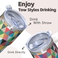 thumbnail image 4 of Double Wall 20oz Geometric Texture Tumbler with Handle, Stainless Steel Insulated Travel Coffee Mug Leak Proof Straw Lid, 4 of 5