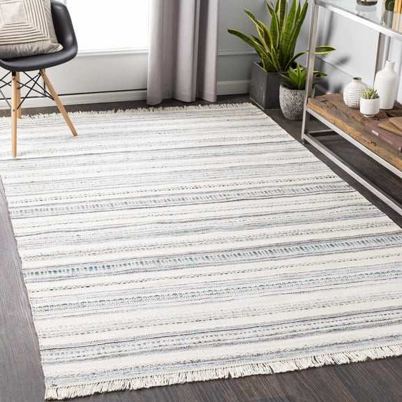 Hauteloom Coolbellup Recycled Material Living Room, Bedroom Area Rug - Contemporary - Peach, Dark Red, Aqua - 8'10" x 12'