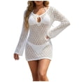 thumbnail image 2 of Ovbmpzd Keyhole Summer Swimsuit Coverups for Women White Sexy Hollowed Bikini Tops Mini Trendy Long Sleeves Beach Dresses, 2 of 6