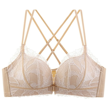 fheaev Front Closure Bras For Women No Underwire Front Buckle Sexy Lace Beautiful Back Adjustable Shoulder Strap Front Buckle Support Everyday Bra Minimizer Bra