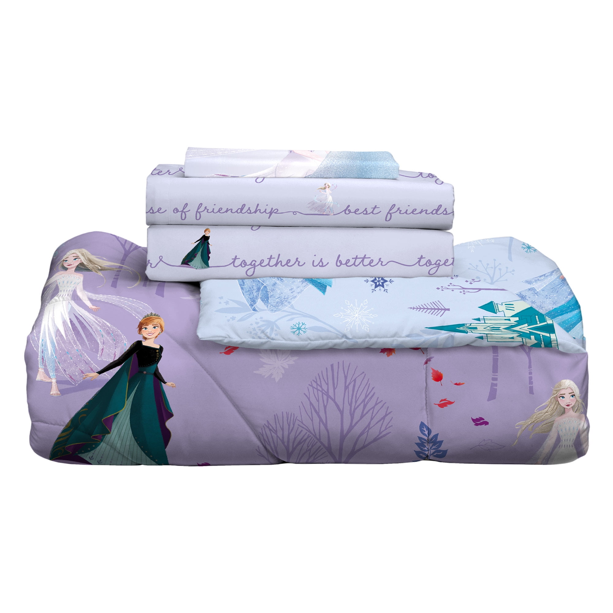 Disney Frozen Kids Twin Bed in a Bag, Comforter Sheet Set and Bonus Tote, Purple