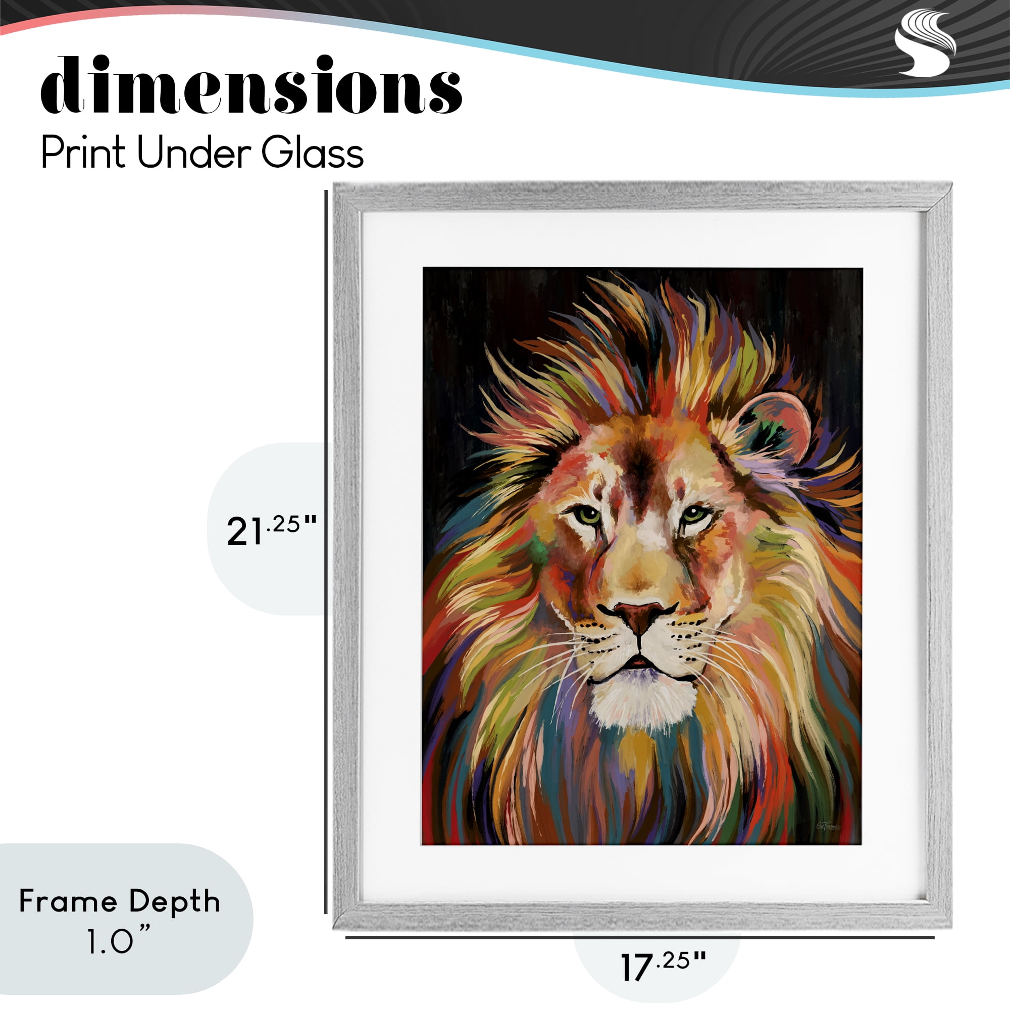 Stupell Industries Vibrant Majestic Rainbow Lion Gray Framed Print Under Glass, design by Cat Thurman Designs