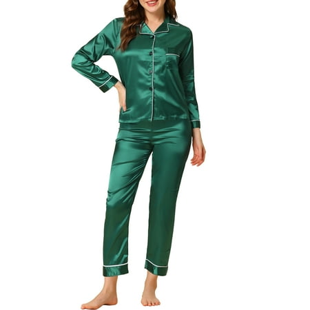 

Unique Bargains Women s Satin 2pc Loungewear Button Down Silky Pajama Sleepwear Sets
