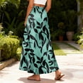 thumbnail image 5 of LWavelet Women Leaf Print Maxi Skirt Elastic Waist With Pockets Boho Long Skirt Turquoise L, 5 of 5