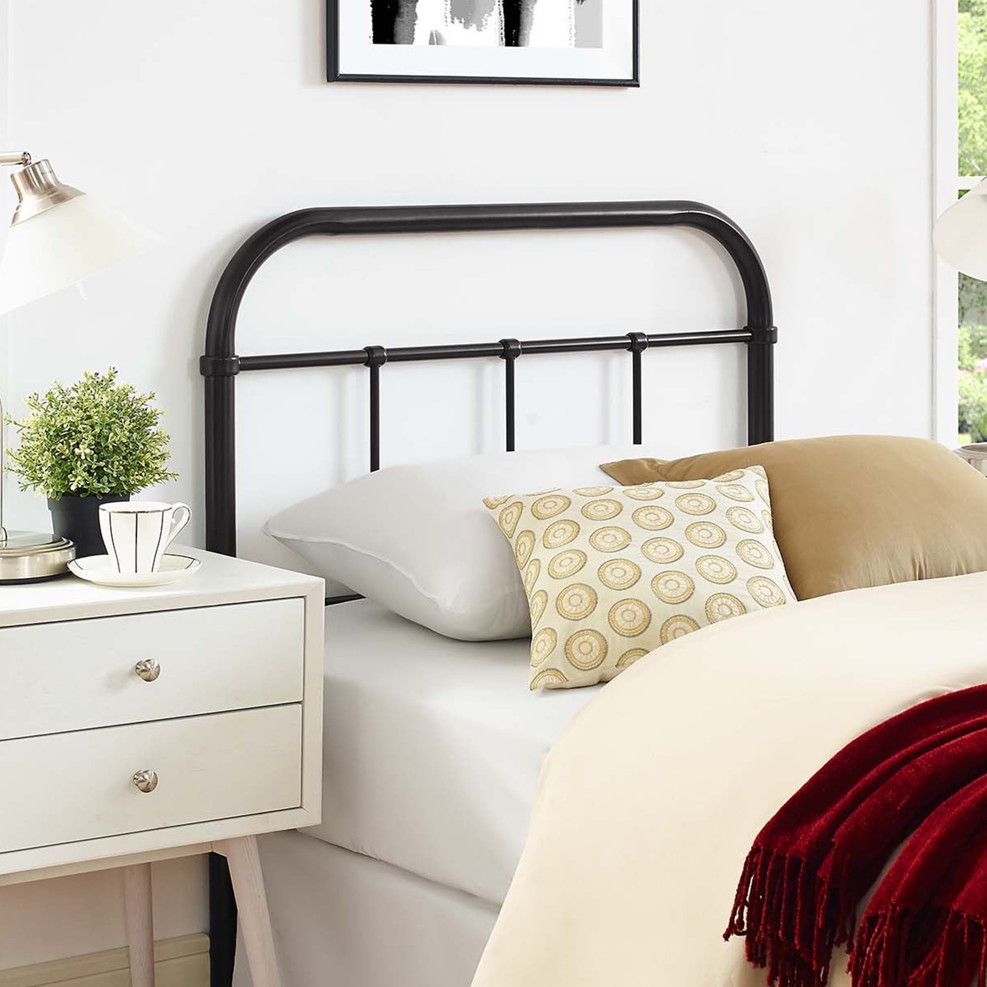 Modway Serena Metal Stainless Steel Adjustable Headboard, Twin, Brown
