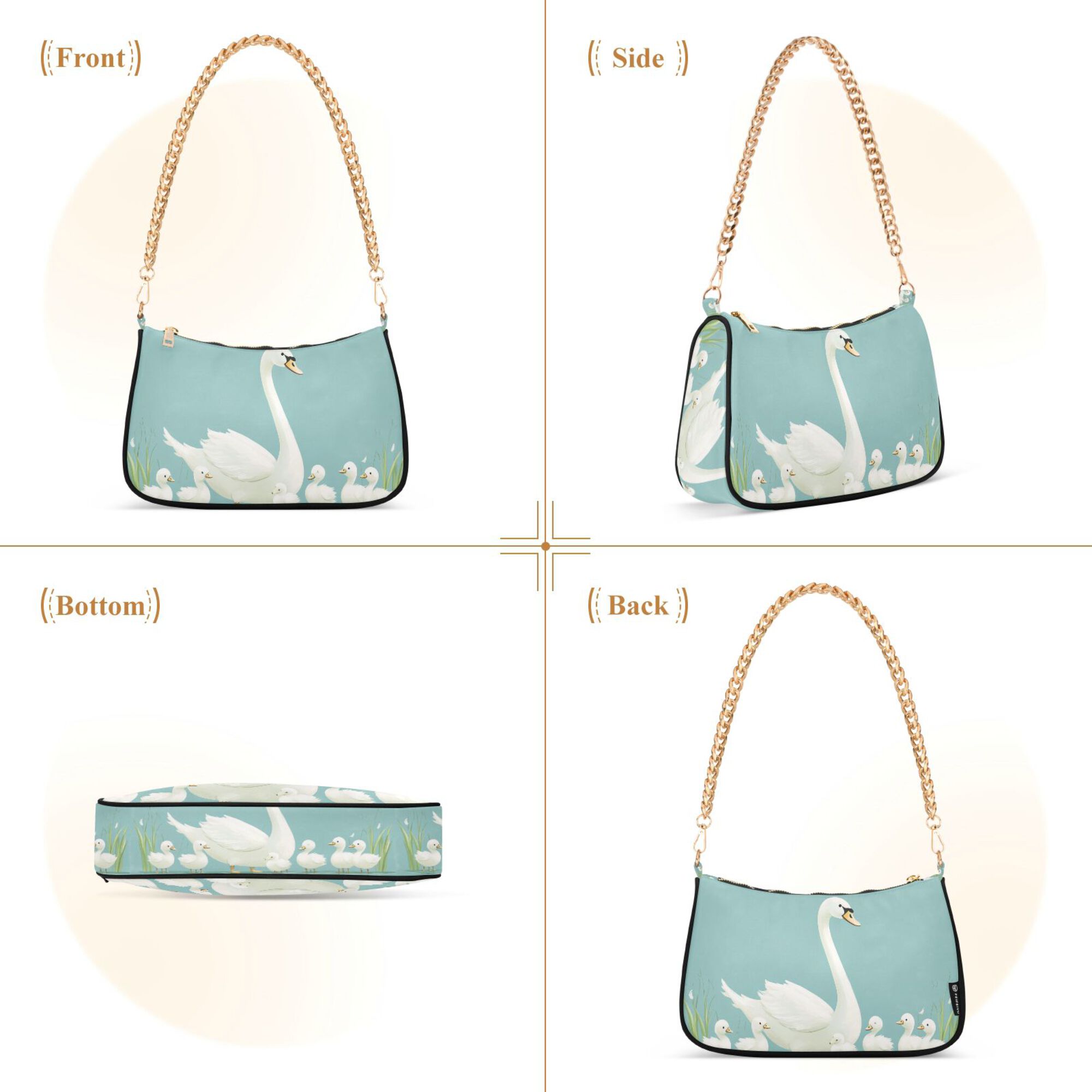 FORMRS Womens Shoulder Bag with Chain Strap Clutch Purse Cute Tote Handbag, White Cartoon Swan