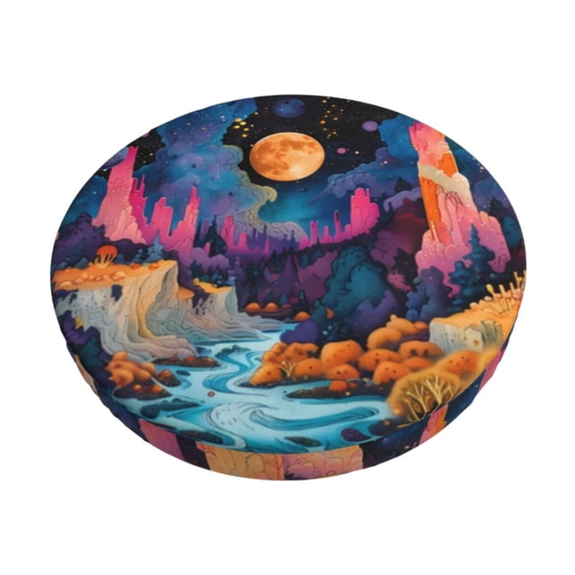 Disketp Fantasy Cosmic Landscape Funda Redonda para Taburete, Funda de Cojín para Silla de Bar Suave y Elástica-12 inch