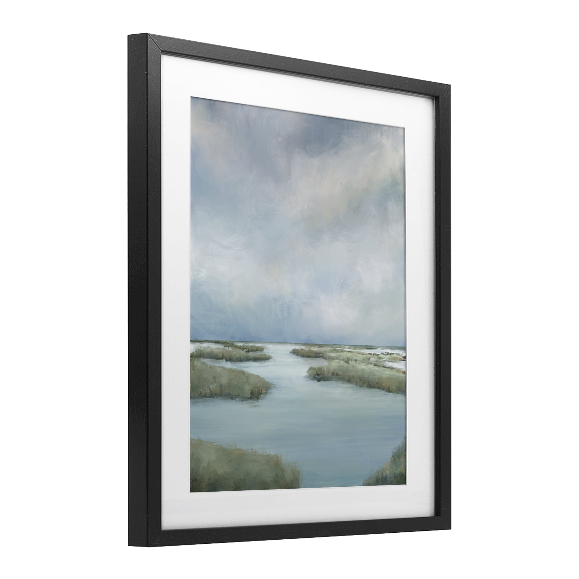 Hazy Marsh Land View Black Framed Print Under Glass, design by Leah Noel Art