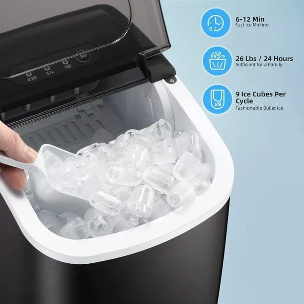 Buy AGLUCKY Countertop Ice Maker, Makes 26 lbs of Ice in 24 Hours