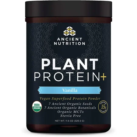 Ancient Nutrition Organic Plant Protein +, Vegan Plant Based Protein Powder, Vanilla, Formulated by Dr. Josh Axe, Dairy-Free, Gluten-Free, Non-GMO, No Sugar Added, Paleo Friendly Supplement 12.5 oz