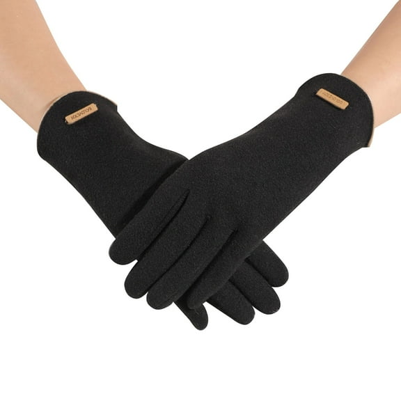 Dyfzdhu Knit Gloves Autumn And Warmth Retention Women's American Color Contrast Screen Plush Thickened Plush Windproof And Cold Proof Winter Gloves