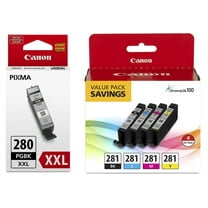 Genuine Canon CLI-281 BKCMY 4-Color Ink Tank Value Pack (2091C005) Canon PGI-280 XXL Extra High Capacity Pigment Black Ink Tank (2021C001)