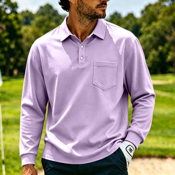 Breeze Polo Shirts for Men Long Sleeve Henley Button T Shirts Causal Loose Lightweight Breathable Tees, L