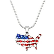 USA American Territory Pendant Necklace Rhodium Plated 17 Inch Snake Chain J0332