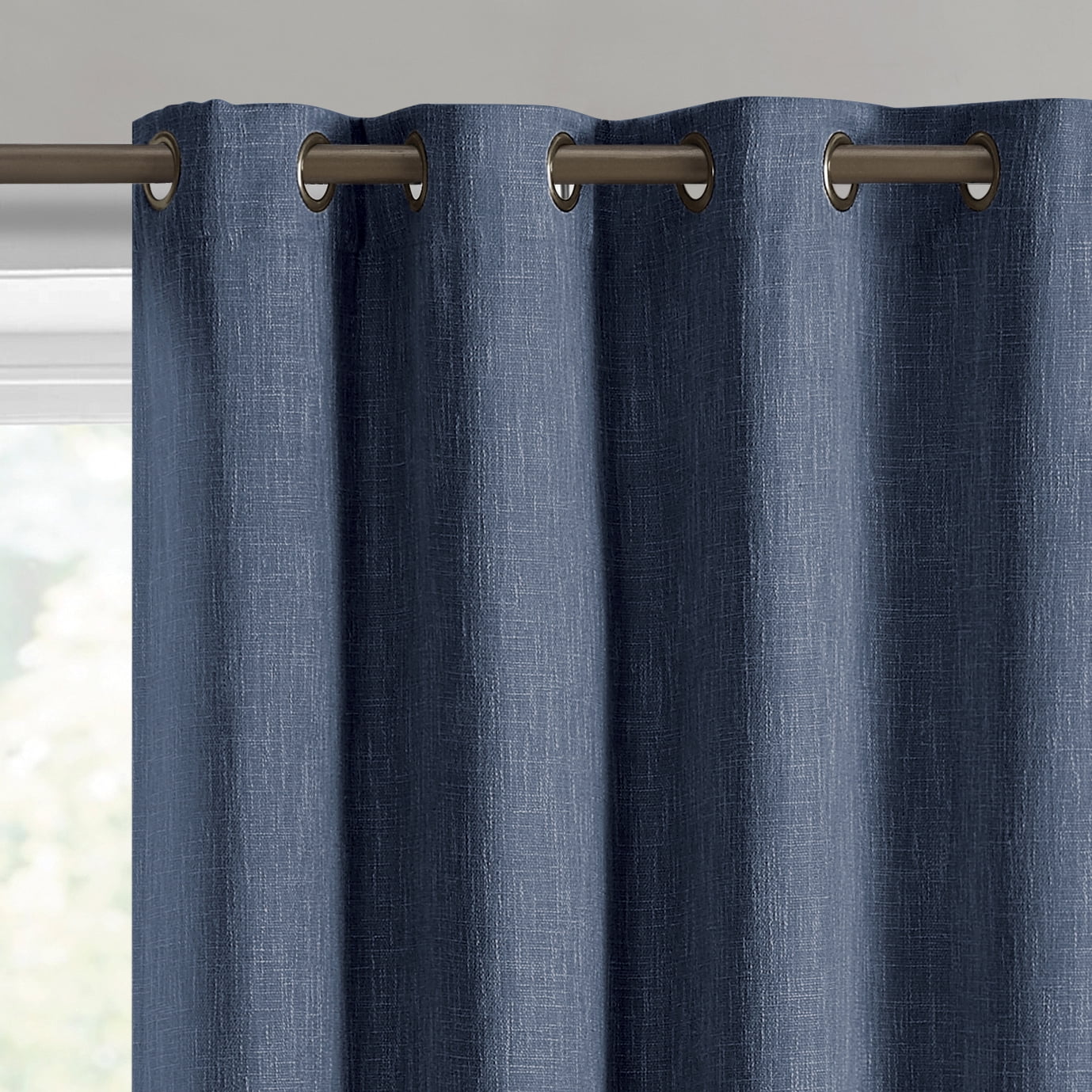 (2 pack) Better Homes & Gardens Woven Textured Grommet Blackout Curtain Panel, 1-Piece, Blue, 50"W x 108"L