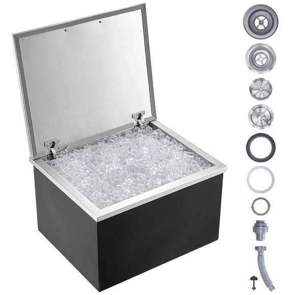 VEVOR - Hielera empotrable de acero inoxidable de 71 cm de largo x 40 cm de ancho x 43 cm de alto, contenedor de hielo comercial con tapa abatible, barra de hielo para cocina al aire libre de 40 qt