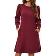 thumbnail image 2 of jinghuiyue Women Dresses Puff Long Sleeve Crew Neck Tunic Dress with Pockets Casual Knitted Pullover Dress XL, 2 of 5