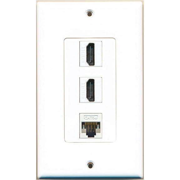 RiteAV - 2 HDMI and 1 Cat5e White Ethernet Port Wall Plate Decorative - Eggshell White