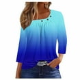 thumbnail image 2 of hxobax Womens Tops Trendy Ombre Tunic Tops Cute Square Neck Button Shirts 3/4 Sleeve Pleated Blouses, 2 of 5