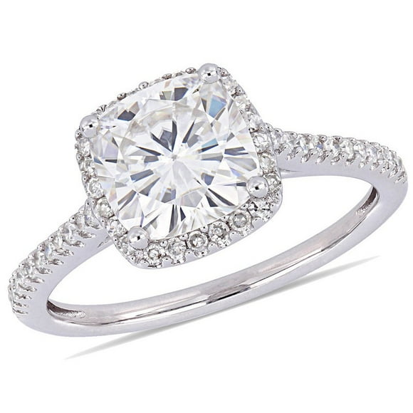 2.00 Carat (ctw) Synthetic Moissanite Halo Engagement Ring 14K White Gold with Diamonds (I2-I3)