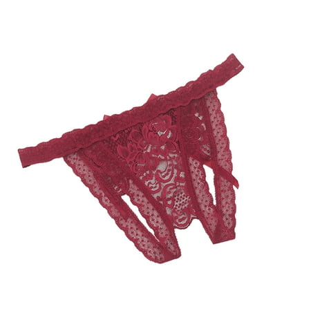 wofedyo Underwear Lace Perspective Sensuality Crotchless Hollow Underpant Lingerie for Women One Size