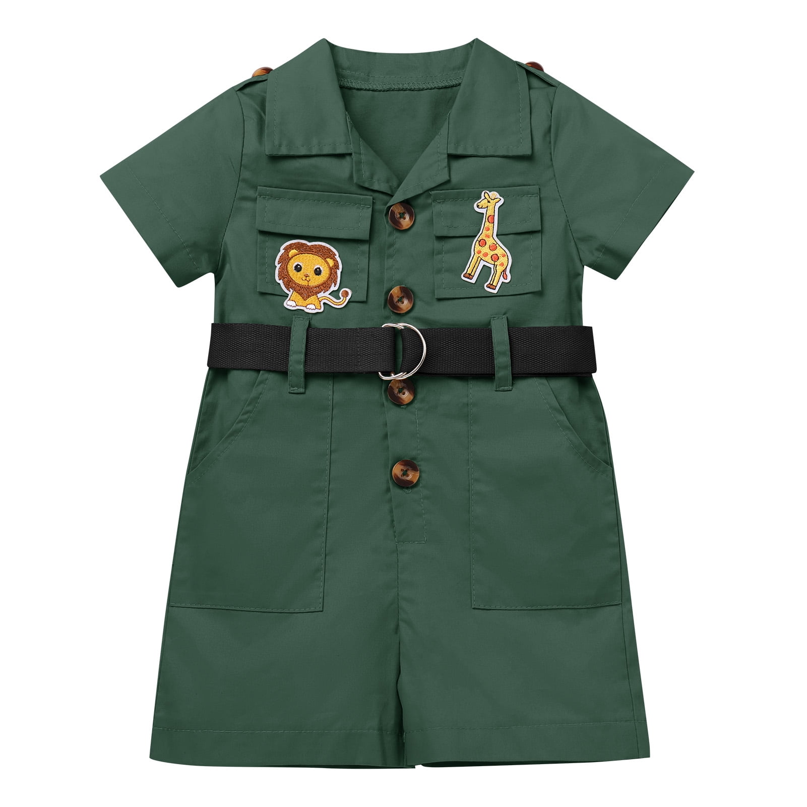 IBTOM CASTLE Toddler Baby Boys Girls Lion Giraffe Birthday Outfit One Piece Romper Jumpsuit with Belt and Hat Jungle Safari Cake Smash Clothes 6-12 Months Green
