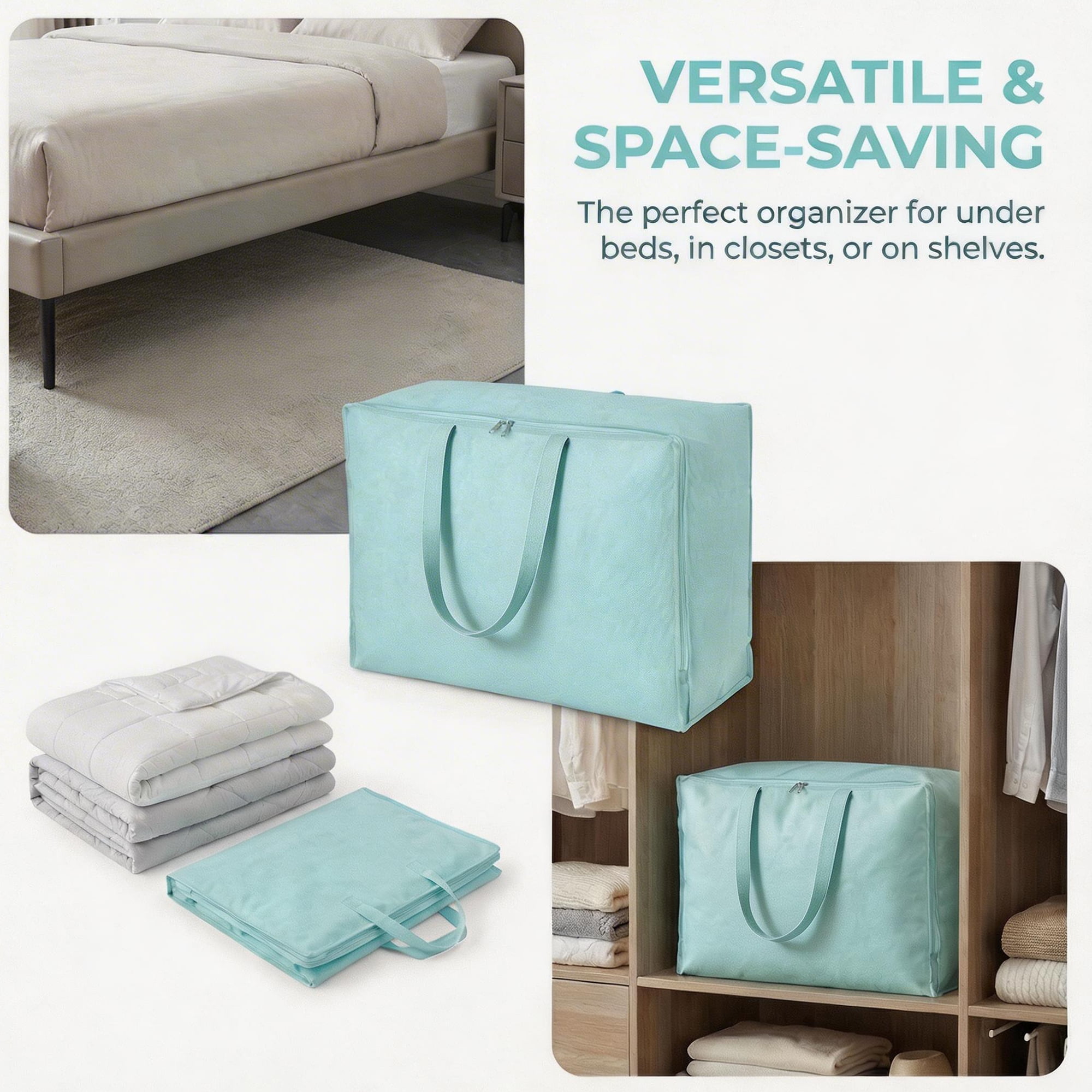 Unique Bargains Clothing Storage Bag Organize Bedroom and Closet Blue 27.6"x19.7"x10.2"